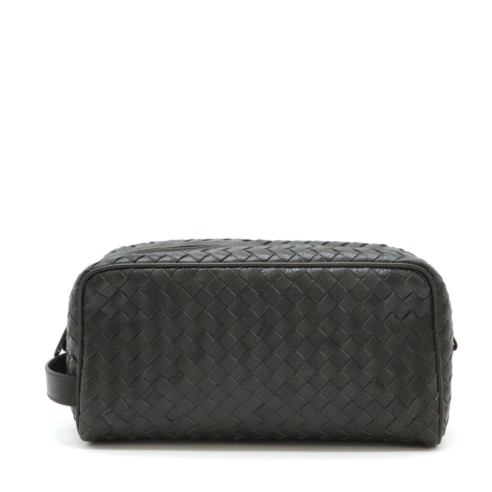 BOTTEGA VENETA Intrecciato Clutch Bag Shoulder Leather Charcoal Black